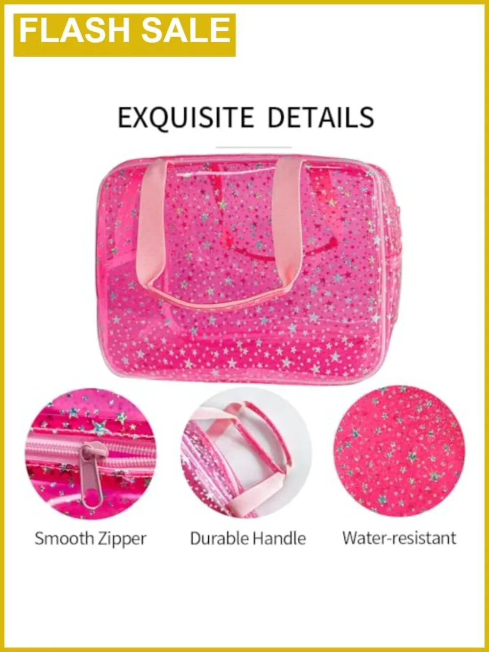 Star PVC Cosmetic Bag 12x5x8 Inch Travel Pouch with Handle, Durable Waterproof